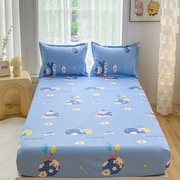 JC HOME Blue Cartoon Characters Printed Fitted 140 TC Queen Bedsheet Set 1.5 m x 2 m-picture-44