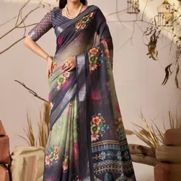HERE&NOW Women Floral Pure Linen Saree-picture-10