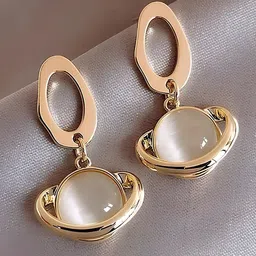 KARISHMA KREATIONS Stainless Steel 18K Gold-Plated Artificial Stone Studded Drop Earrings image 3