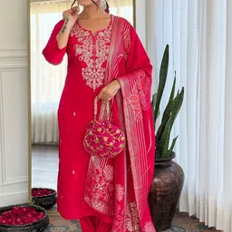 Lookmark Ethnic Motifs Embroidered Straight Thread Work Kurta With Patiala & Dupatta-picture-45