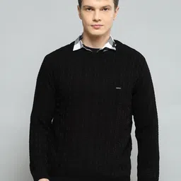 Cloak & Decker Men Solid Self Design Round Neck Full SleevePullover-picture-33