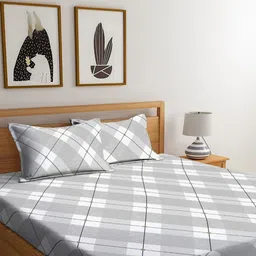 Aura Grey & Grey 210 TC Bedsheet with 2 Pillow Covers-image-84