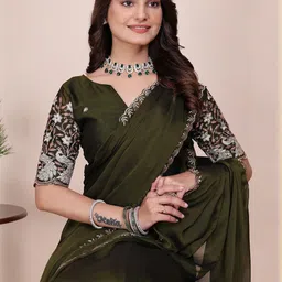 K 5 Fashion Embellished Embroidered Pure Chiffon Saree image 4