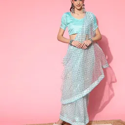 RAJGRANTH Checked Sequinned Net Saree-picture-14