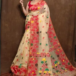 RIDDHIMAN FASHION Floral Pure Cotton Jamdani Saree-picture-16