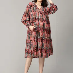 The Mom Store Print Puff Sleeve Maternity A-Line Dress image 1