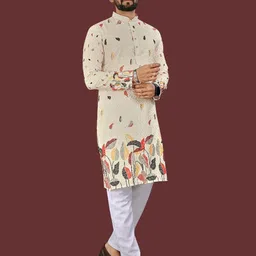 WELL TEX Men Floral Kurta image 4