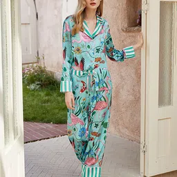 JC Collection Women Floral Printed Lapel Collar Night suit-picture-1