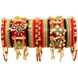 Zindura Set Of 2 Gold-Plated Stones Studded & Pearl Beaded Chuda Bangles-image-26