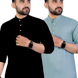 AMRIT TOP WEAR Selection Of 2 Band Collar Roll-Up Sleeves Pure Cotton Straight Kurtas image 3