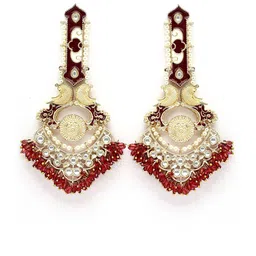 KARATCART Gold-Plated Contemporary Meenakari Kundan Crystal Studded Drop Earrings image 3