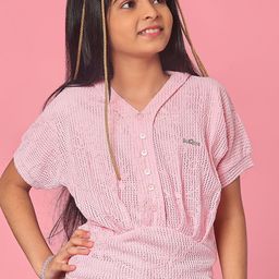V-Mart Girls Self Design V Neck Extended Sleeves Cotton Top-picture-12