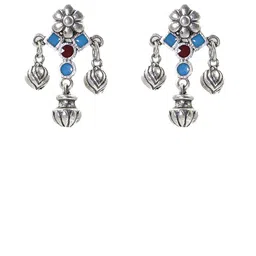 NAMAN ARTS Set Of 3 Silver-Plated Artificial Stones Studded Floral Meenakari Drop Earrings image 4