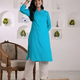 KASHISHIYA Mandarin Collar Straight Kurta image 3