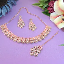 Anouk Rose Gold-Plated Stones Studded & Beaded Jewellery Set-picture-12