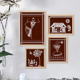 ArtVibes Brown & Beige 4 Pieces Printed Wooden Paintings Wall Art image 3