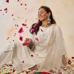 Indo Era Women Floral Embroidered Regular Kurta with Trousers & With Dupatta-picture-26