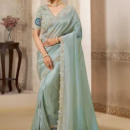 Smart Stree Embellished Embroidered Organza Designer Saree-picture-32