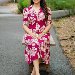 SHINISHA Tropical Print A-Line Midi Dress image 2