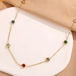 SZN Gold-Plated Stainless Steel Crystals Studded Dot Chain image 3