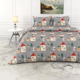 LORETO Grey Conversational 186 TC Bedsheet with 2 Pillow Covers-picture-23