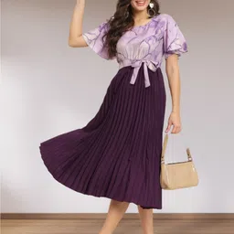 ZWERLON Print Flared Sleeve Applique Linen A-Line Midi Dress-image-3