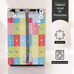 Kuber Industries Red & Blue Checked Floral Light Weight Top Load Washing Machine Cover image 4
