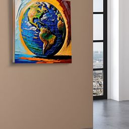 OLIVE TREE Navy Blue & Yellow Wooden Framed Canvas Painting Wall Art-picture-5