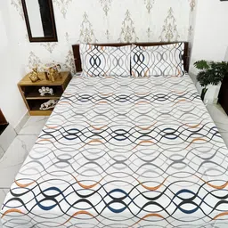Marika White & Blue 150 TC Queen Bedsheet with 2 Pillow Covers-image-73