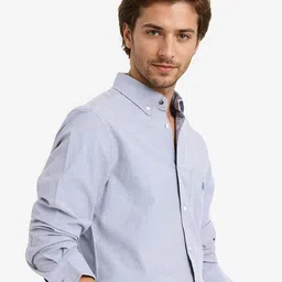 RARE RABBIT Men Comfort Button-Down Collar Solid Cotton Formal Shirt image 3