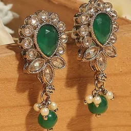 SALONI FASHION JEWELLERY GOld Plated Kundan Studded & Beaded Teardrop Shaped Drop Earrings-picture-39