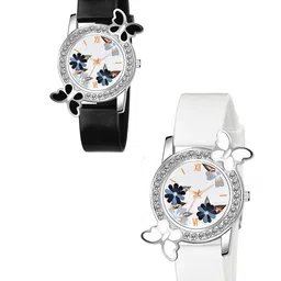 CSAMON Women Pack of 2 Printed Dial & Bracelet Style Straps Watch 328 BLK WH BLK D Fosil-image-73