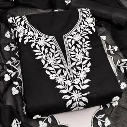 HERE&NOW Floral Embroidered Thread Work Chanderi Cotton Unstitched Dress Material-picture-29