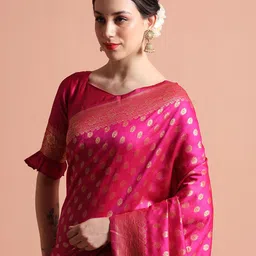 Desi Fusion Ethnic Motifs Woven Design Zari Banarasi Saree image 3