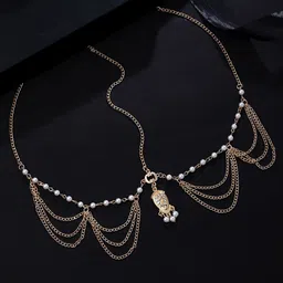 Yellow Chimes Gold-Plated Stone-Studded & Pearl Beaded Layered Head Chain-picture-29