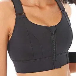 brikshi Women Polyester Spandex High Impact Front Zip Fitness Criss Cross Back Sports Bra Crop Tops for Gym Yoga & Workout Pack f 1 Black image 4