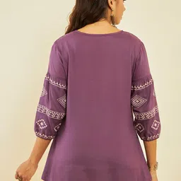 Soch Embroidered Tie-Up Neck Cuff Sleeve Pleated Tunic image 2