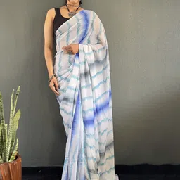 KALINI Tie and Dye Poly Georgette Ready to Wear Ikat Saree image 4