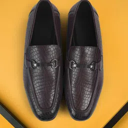 Metro Men Textured Leather Formal Loafers-image-96