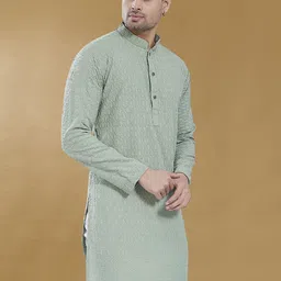 PulseIQ Men Ethnic Motifs Embroidered Thread Work Mandarin Collar Kurta image 2