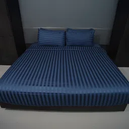 Oyvu Navy Blue Striped King Bedsheet with 2 Pillow Covers image 5