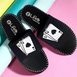 LIFA TRADERS Men Black & White Playing Cards Printed Synthetic Slip-On Comfort Sandals image 2