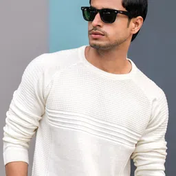 Maniac Men Solid Round Neck Raglan Full Sleeve Cotton Pullover Sweater-picture-16