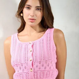 Virgio Women Saskia Pink Crop Cotton Cardigan-image-34
