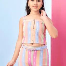 Muhuratam Girls Striped Top & Pant With Belt image 5
