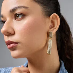 Kushal's Fashion Jewellery Gold-Plated Geometric Drop Earrings-picture-13
