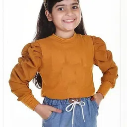KIROTO Girls Mustard Ribbed Solid Tops-picture-58