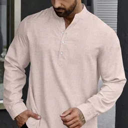 leriya fashion Men Self Design, Solid Linen Blend Straight Kurta image 3
