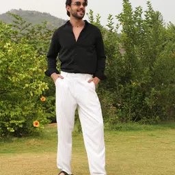 campus sutra Men Regular Fit White Polyester Trousers image 4