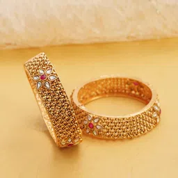 Designbox Set Of 2 Kundan Studded Openable Floral Bangles-picture-58